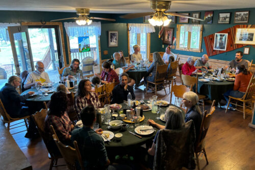 guests eating family-style