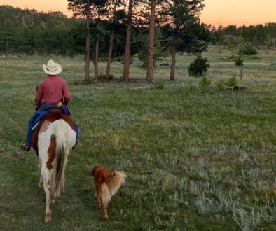 a trail ride with his dog at our pet friendly bed and breakfast